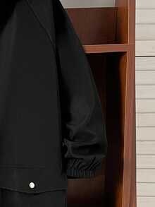 SHEIN 青少年男童休闲毛绒衬里连帽中长款厚梭织夹克，适合上学、花园、海滩、生日、春季、夏季、秋季、冬季 - 黑色 - 查看 4