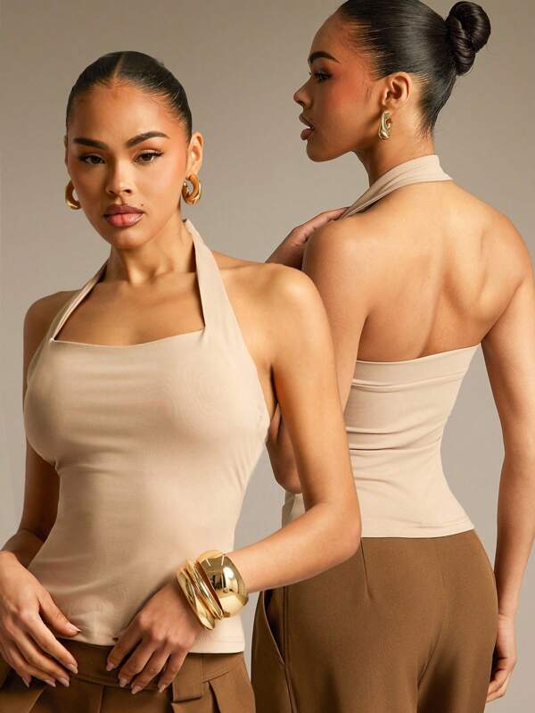 Hauture Summer Casual Simple Solid Sweetheart Halter Top