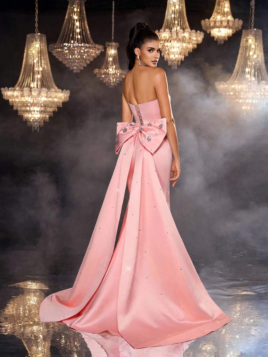 Glamrae Váy ống khoét lưng quá khổ màu hồng san hô thanh lịch và lộng lẫy dành cho quý cô dự tiệc trang trọng - Màu Hồng  San hô - Xem 1