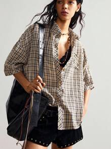 Bohemela 女士休闲编织格子秋季宽松短袖格子衬衫，超大宽松上衣夏季 - 彩色 - 查看 2