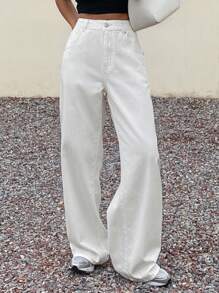 Livesso Jeans casual con gamba ampia e colore tinta unita per le donne