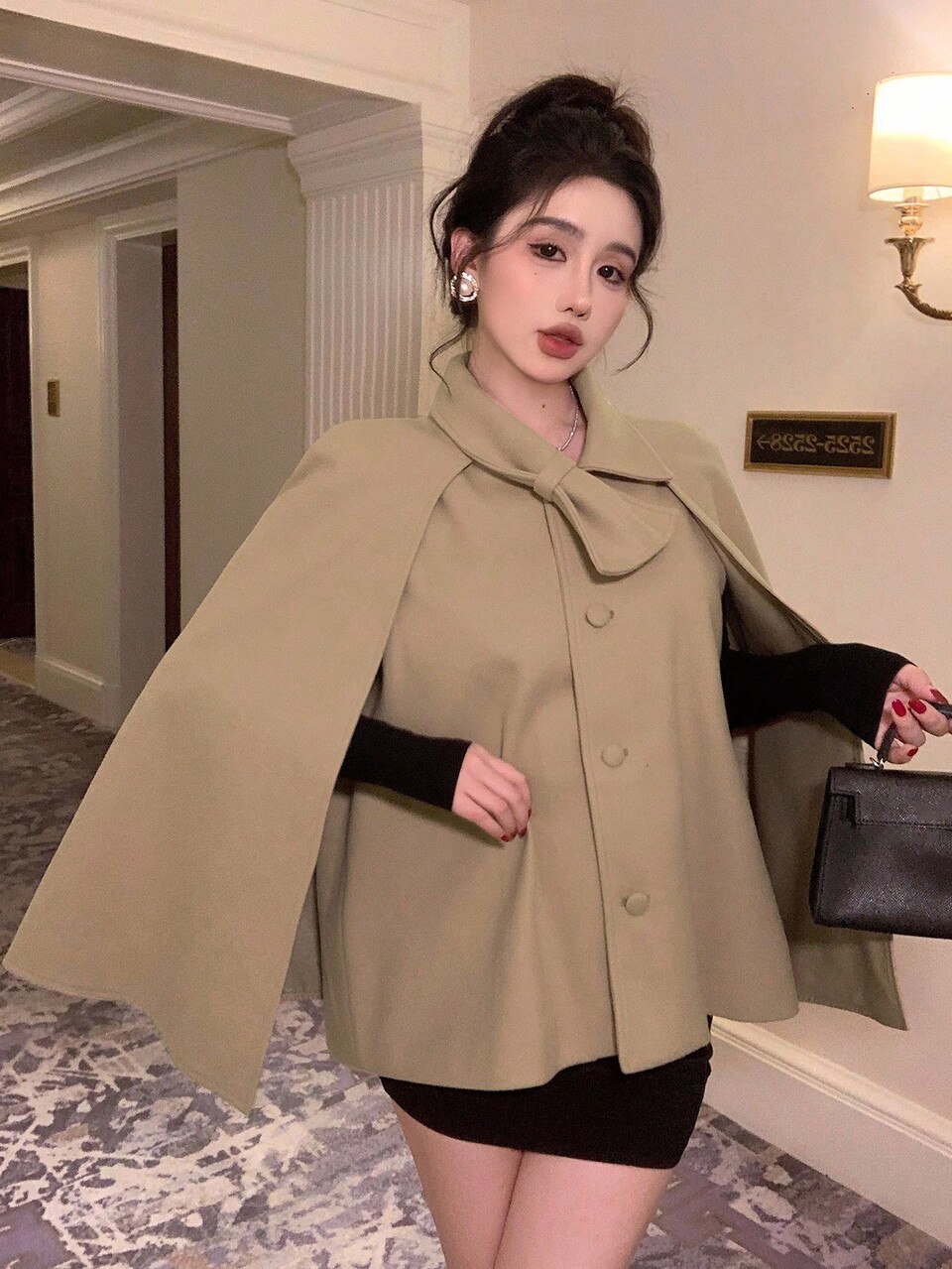Women's Elegant Cloak Shawl Butterfly Collar Woolen Coat, Autumn/Winter Jacket