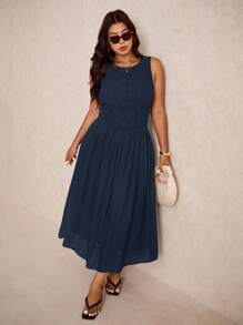 Elaquor 大码女式黑色无袖弹力修身中长连衣裙，适合度假、通勤和日常穿着