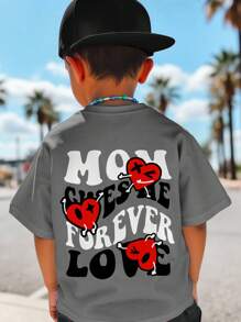 SHEIN 适合夏季的年轻男孩休闲圆领T恤 - 深灰色 - 查看 1