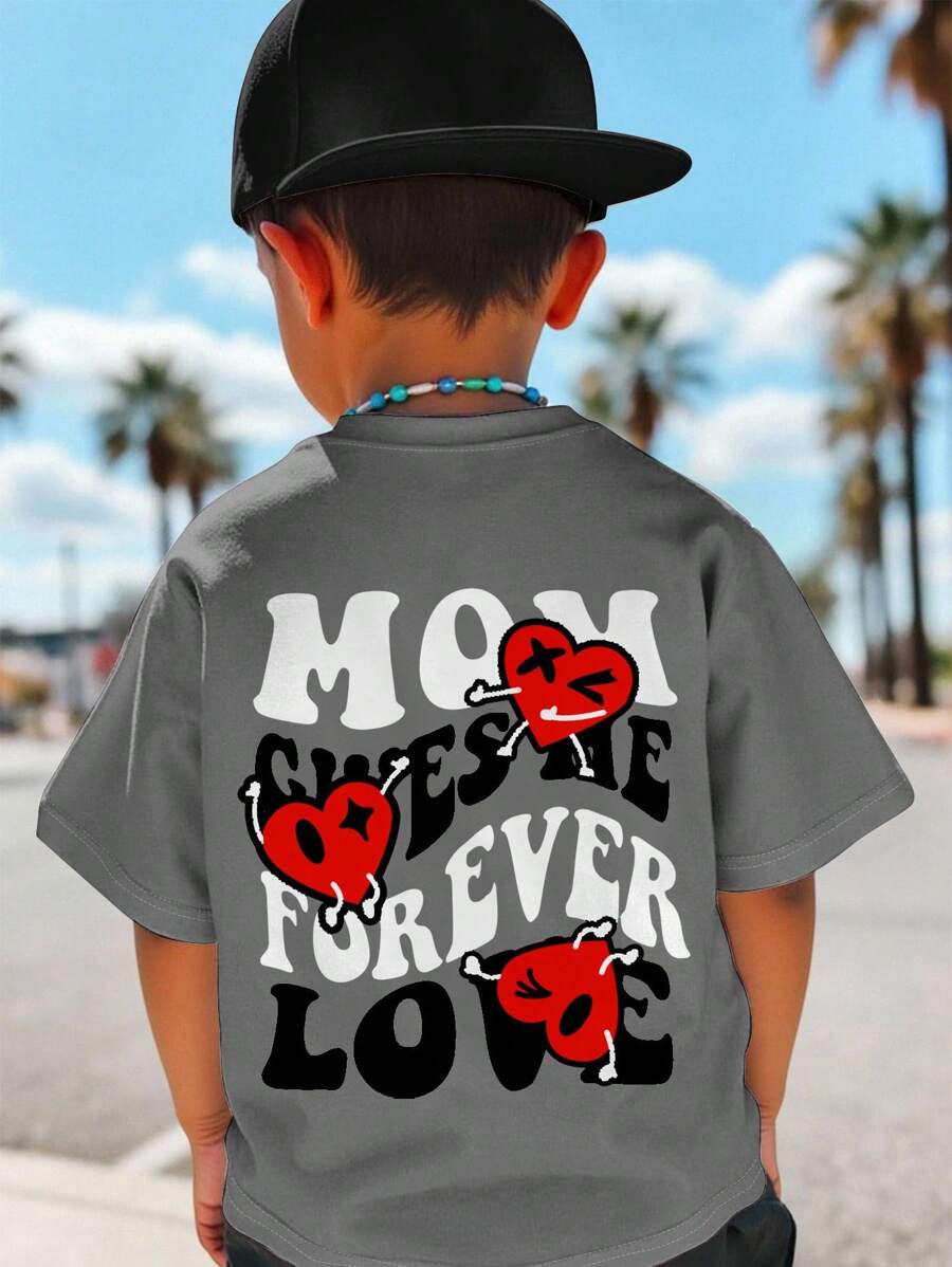 SHEIN 适合夏季的年轻男孩休闲圆领T恤 - 深灰色 - 查看 1