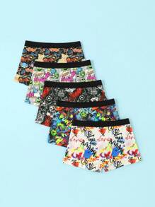 5pcs Boys' Cartoon Print Boxer Brief Underwear, Toddler & Big Kids Graffiti Print Briefs - Multicolor - View 2