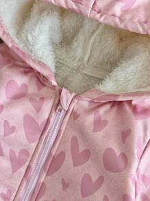 SHEIN 女婴秋冬新款可爱爱心设计保暖连帽外套加厚款 - 粉色 - 查看 8
