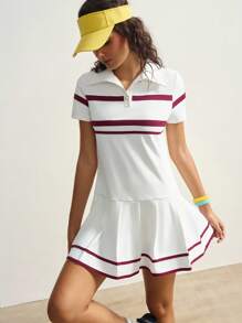 VARSIVA 女式撞色条纹褶边运动连衣裙 - 彩色 - 查看 5