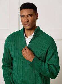 Manfinity CityGents Áo len cổ tròn màu trơn dành cho nam, thường ngày cho mùa thu đông - màu xanh lá - Xem 4