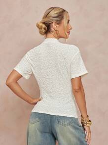 Lumalex All White Party Outfit Women Fall Modest Old Money Coquette Glitter Holiday Party Outfit Rave Festival Outing  Swim Vacation Bohemian BOHO Sea Beach Hot Outdoor Richly Layered Wedding Season Banquet Coming Of Age Ceremony Beach Seaside High Collar Metal Decor Textured Fabric Tight Fit Long Sleeve Women Top