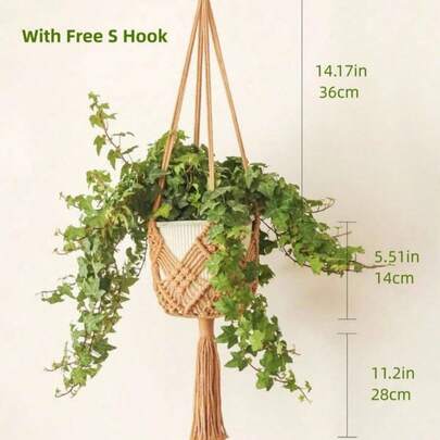 Handmade Macrame Plant Hanger With Tassels - Cotton Rope Hanging Basket Pot Holder For Indoor Home Decor, Boho Wall Planter Decorations