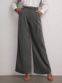 Modelyn 1 件灰色阔腿裤，带侧袋和 D 形环腰带 - 灰色 - 查看 2