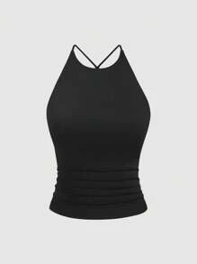 Sweetra 女装夏季欧美时尚纯色两件套休闲露背上衣