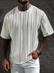 OTTIMOZO 男士休闲拼色条纹纹理T恤，夏季 - 彩色 - 查看 5