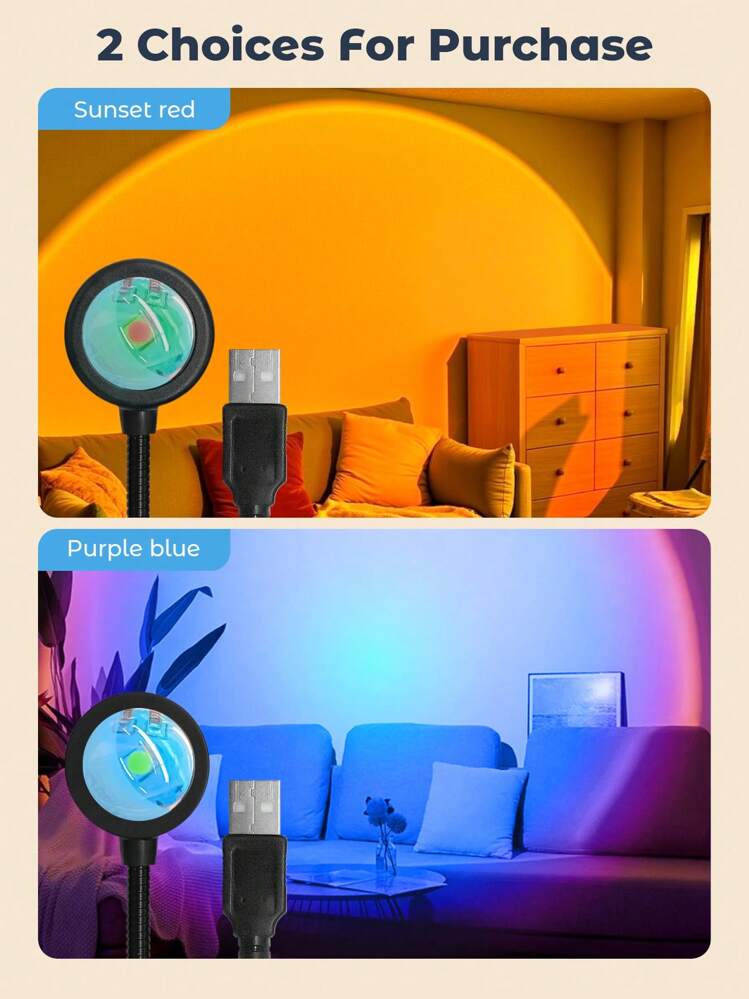Lampada Da Tramonto USB RGB Con Proiezione Colorata - 13 Modalità Luce, Rotazione 360°, Per Camera E Auto, Romantica