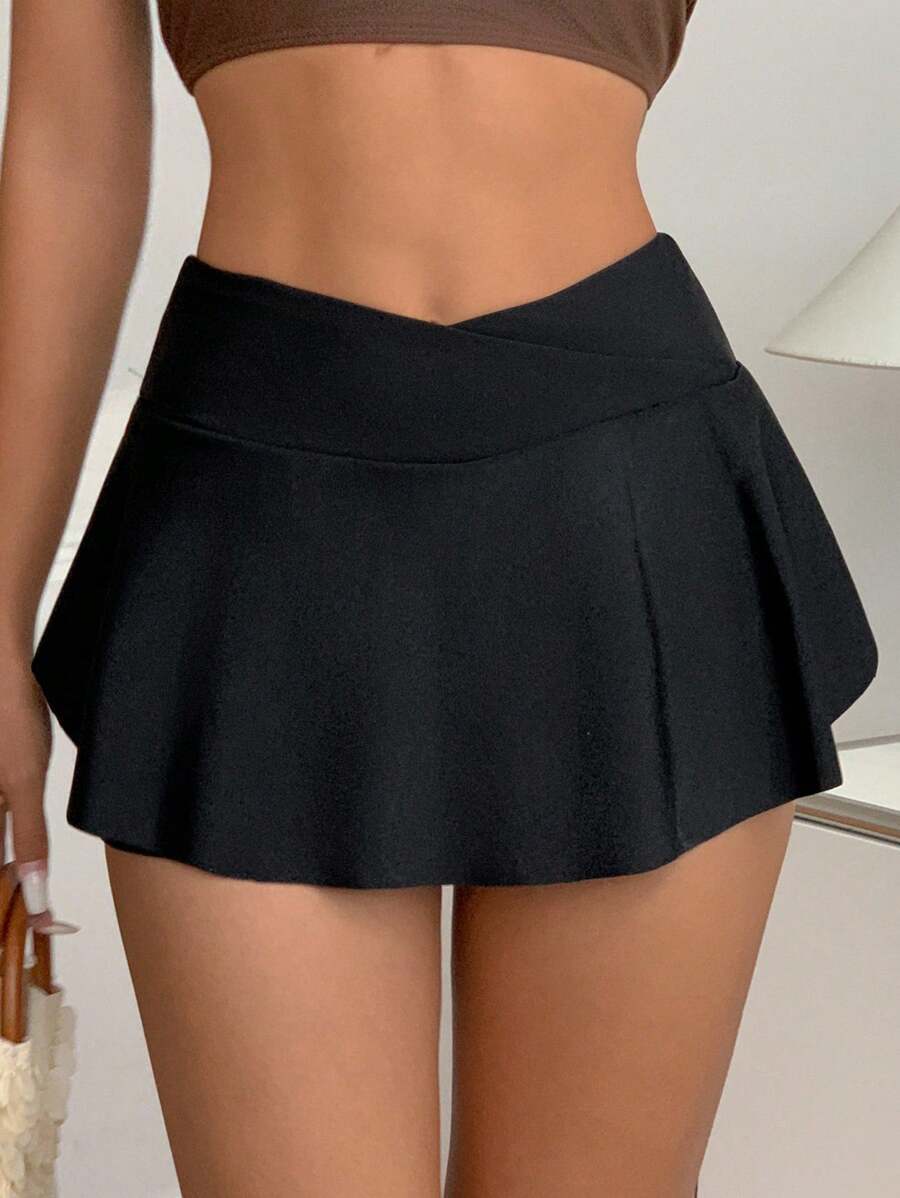 DAZY 女士夏季沙滩纯色不对称腰部泳裙下装