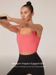 GLOWMODE Medium Impact FeatherFit™-Sculpt Built-In Cups Adjustable V Back Square Neck Jogging Running Training - Pink - View 2