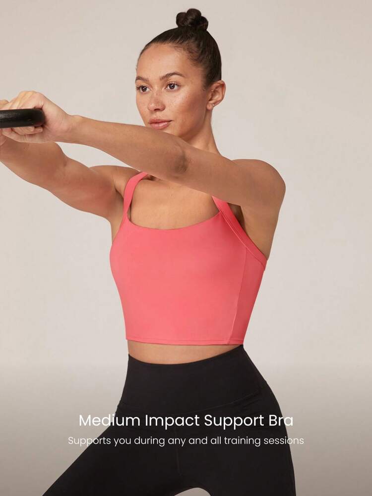 Medium Impact FeatherFit™-Sculpt Built-In Cups Adjustable V Back Square Neck Jogging Running Training