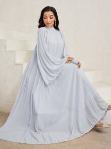 Veilorie 女式纯色立领褶皱喇叭袖宽松阿拉伯风连衣裙 - 藍色 - 查看 1