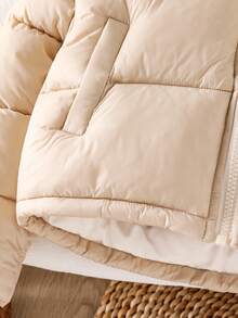 女童休闲韩版短款羽绒服，适合秋冬季节穿着。 - 杏色 - 查看 9