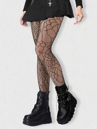 Goth Women's Spider Patterned Tights, Suitable For Pairing With Skirts