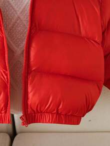 SHEIN Baby Girl Chic Solid Color Red Padded Coat,Winter Modest Toddler Puffer Jacket,Thermal Lined Versatile Date Fall Outwear,Chic Baby Winter Jacket - Red - View 3