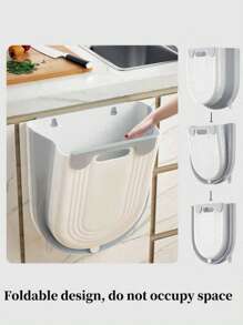 Wall Mounted Foldable Trash Can Kitchen Cabinet Hanging Garbage Bin Hands Free Lid Removable Liner Under Sink Waste Container Compact Space Saving Organizer For Bathroom Office Bedroom Diaper Pail Alternative Easy Install Stainless Steel Hooks - Grey - View 5