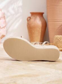 Styleloop Women's Woven Rope Platform Wedge Sandals, Vacation Style BOHO Chic Retro American Western Music Festival Party Outfit For Christmas Valentine's Day Holiday Travel Essential Boho Cowgirl Outfit - Apricot - View 7