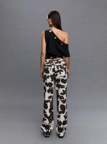 TypaGal 女式复古奶牛印花图案长裤 - 彩色 - 查看 2