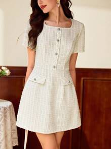 Vintamour Vintage Retro Elegant Women Mini Dress Casual Holiday Vacation Outfits Woman Wedding Guest Dress Women Back To School Birthday Dresses For Women Elegant Teacher Outfits For Women Business Casual Woman Birthday Outfits For Women Vacation Outfits Women Elegant Dresses For Women Office Outfits For Women Back To School Clothes Fall Women Clothes White Dresses Classy Elegant Vacation Dress Fall Clothes Festival Outfits For Women - Beige - View 4