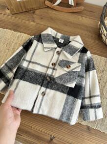 SHEIN 男婴格子翻领单排扣口袋长袖夹克 - 彩色 - 查看 5