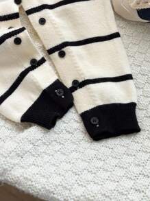SHEIN Newborn Baby Boy/Girl Cute Colorblock Striped Long Sleeve Polo Collar Sweater Romper, Fall/Winter