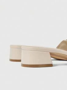 Rosivie Giày sandal gót vuông dày cho nữ có khóa trang trí - Màu be - Xem 8