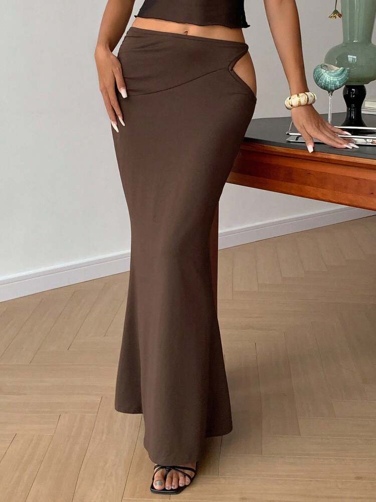 Women's Vacation Solid Color Hollow Out Fish Tail Skirt Boho