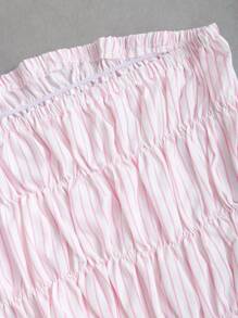 Sweetra 2 件套女士春季休闲风格蓝色条纹宽松短款上衣和阔腿裤 - 粉色 - 查看 6