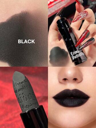 Onyx Kaleidoscope Lipstick Black Matte Non-Stick Lipstick Long Lasting Halloween Grunge Makeup Gothic Lipstick Lip Makeup Graduation Birthday Holiday Summer Fall Autumn Y2K Fancy Fashion Women Brand Makeup Cosmetic Beauty Party Beach Travel Camping Outdoors School Campus Trip Festivals Decor Gift Present Rose Girl Cosplay Best Color Charm Vibe