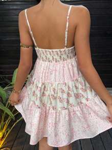 SHEIN PETITE 女士豹纹拼布迷你吊带连衣裙，休闲假日风格