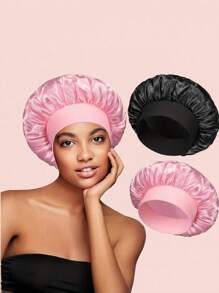 SHEIN 1 pezzo Cuffia da notte in seta Satin Bonnet, fascia morbida E W per capelli, berretto da casa in rosa e blu, decorazione per l'estate, adatto per il ritorno a scuola, con imbottitura in cotone, arricciature a collo solido, ampia traspiranti, cappello in satin per la cura dei capelli da donna