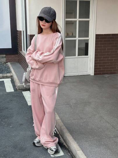 DAZY 少女羊毛衫套装，休闲宽松拼色设计，秋季