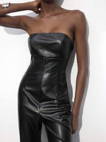 Maija 女式黑色抹胸设计百搭现代都市时尚别致黑色短款连体裤节日嬉皮士