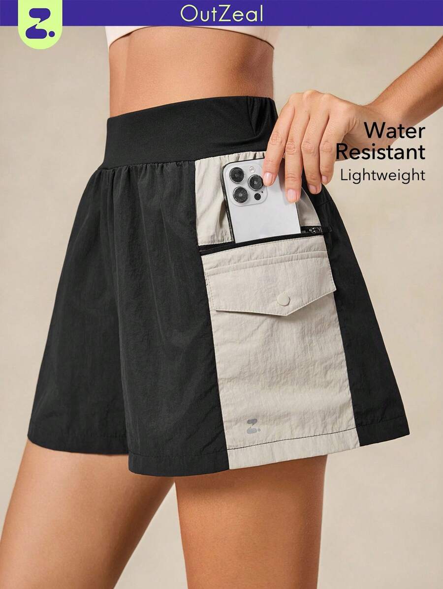 OutZeal Pantaloncini leggeri, resistenti all'acqua, in maglia con vita elastica, con tasche multiple, per escursioni e campeggio, adatti per le donne