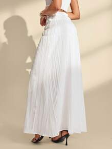 SHEIN Unity Women's Elegant Ruched Elastic Waist Maxi A-Line Skirt All White Casual Spring - White - View 2