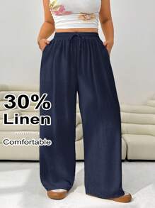 Solflare Plus Size Women Solid Color Loose Fit Wide Leg Pants For Summer, Versatile