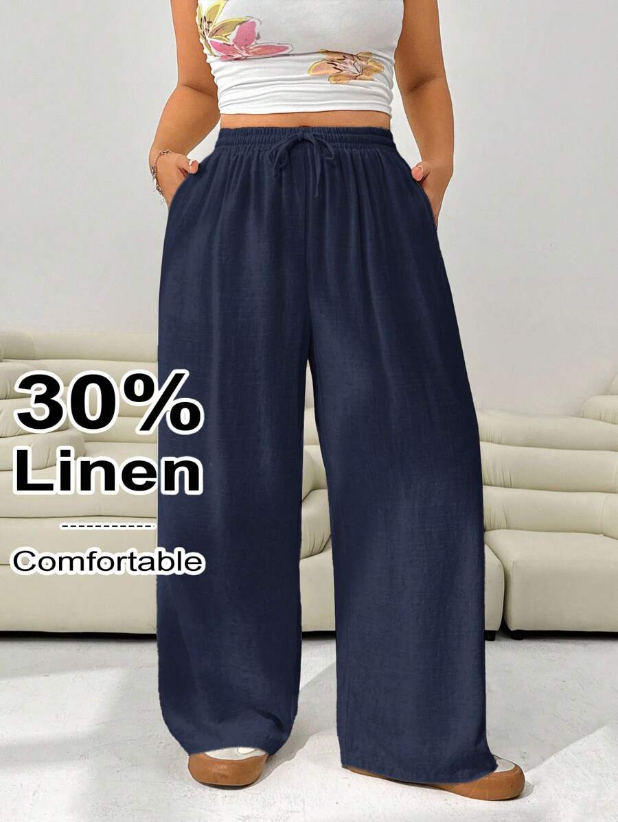 Solflare Plus Size Women Solid Color Loose Fit Wide Leg Pants For Summer, Versatile
