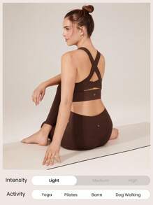 GLOWMODE FeatherFit™-Sculpt Full Coverage Side Support Wide Strap Crossover Sports Bra Light Support Low Impact Yoga Daily