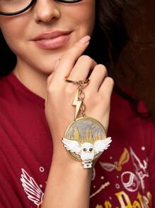 HARRY POTTER X SHEIN Rotating Glitter Zinc Alloy Cartoon Owl Keychain Bag Charm, Suitable For Gifts, Collection And Commemoration, Gold Color,Christmas,Gift Ideas - Multicolor - View 2