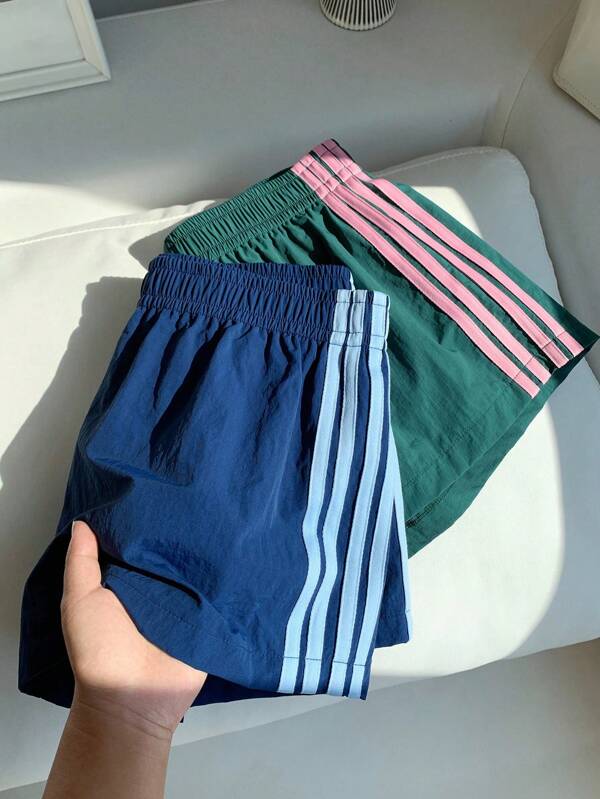 Comfortcana Women's Elastic Waist Side Stripe Loose Casual Shorts
