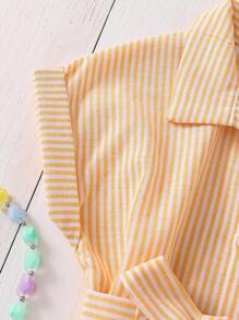SHEIN Vestido de manga corta con cuello polo, cuello de tirantes cortos y cómodo para niña, adecuado para uso diario, de vuelta a la escuela - Amarillo - Ver 5