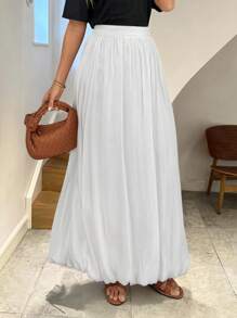 Easowa 法式花苞碎花裙优雅浪漫度假休闲通勤聚会节日宽松超长女裙 - 白色 - 查看 1