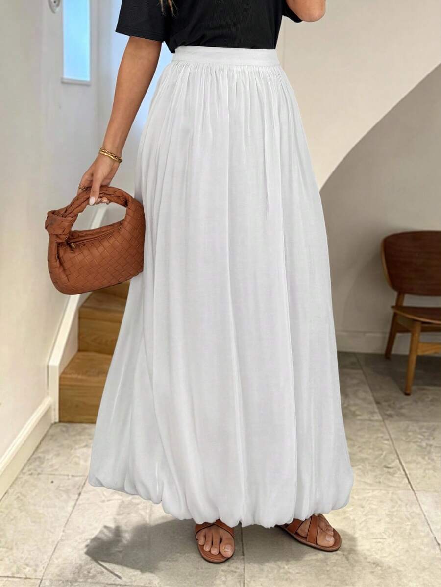 Easowa 法式花苞碎花裙优雅浪漫度假休闲通勤聚会节日宽松超长女裙 - 白色 - 查看 1